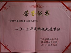 2013年度納稅先進(jìn)企業(yè)（安徽撮鎮(zhèn)）